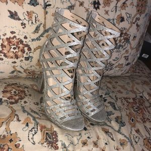Windsor Silver Glitter Caged Heels
